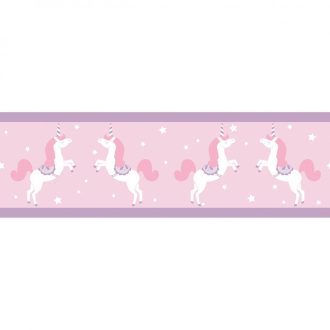   Caselio Girl Power 100905010  Gyerekszobai natur egyszarvúak rózsaszín lila fehér bordűr
