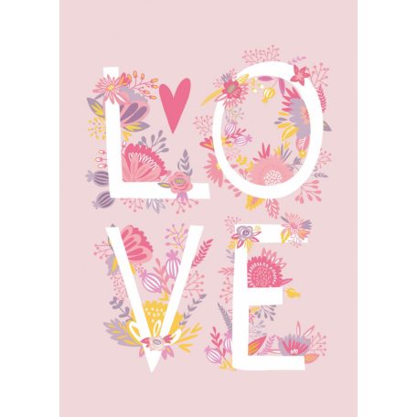 Girl Power 100994220  Gyerekszobai LOVE felirat virágokkal rózsaszín fehér szines falpanel