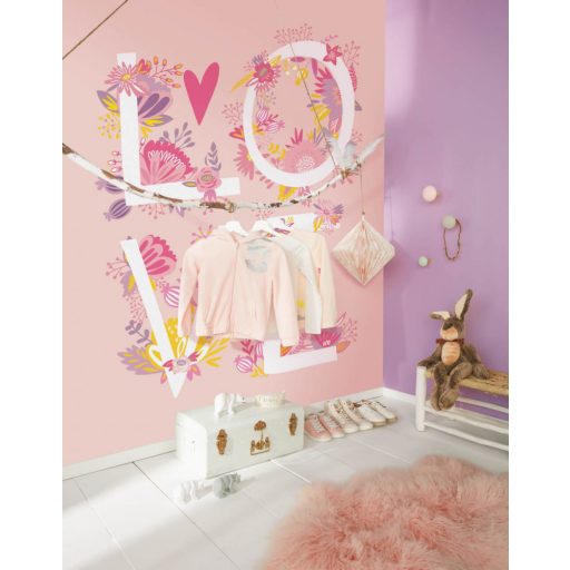Girl Power 100994220  Gyerekszobai LOVE felirat virágokkal rózsaszín fehér szines falpanel
