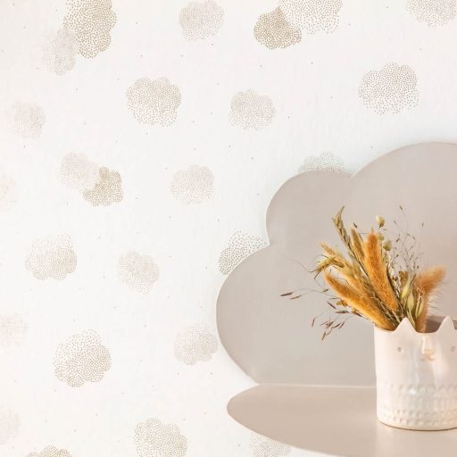 Caselio Girl Power 100972710  Gyerekszobai natur felhők krémfehér arany függöny