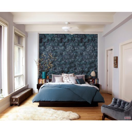 Komar Heritage Edition 1, HX6-007  Botanique Blue sűrű levélmintázat digitális nyomat