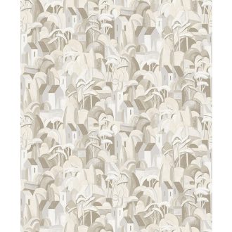   Absztrakt ábrázolású délvidéki táj falvakkal - festett művészi megjelenés krémfehér homokszín és szürkésbézs tónus tapéta