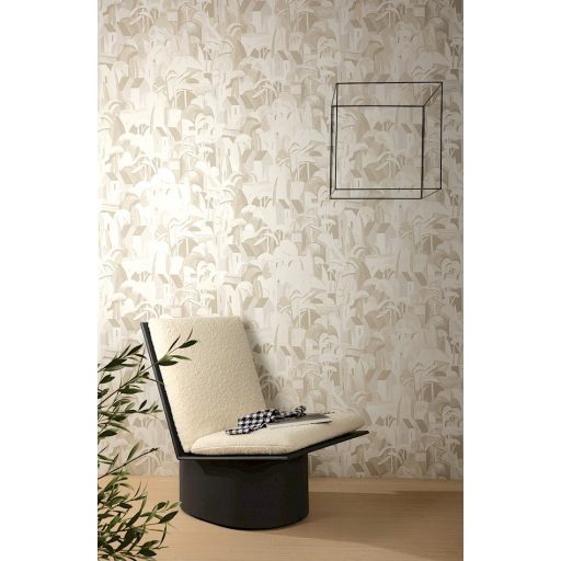 Absztrakt ábrázolású délvidéki táj falvakkal - festett művészi megjelenés krémfehér homokszín és szürkésbézs tónus tapéta