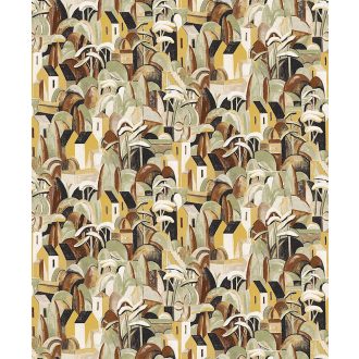   Absztrakt ábrázolású délvidéki táj falvakkal - festett művészi megjelenés krém barna kék szines tapéta