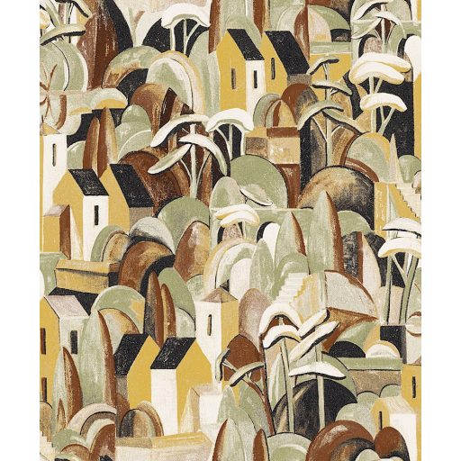 Absztrakt ábrázolású délvidéki táj falvakkal - festett művészi megjelenés krém barna kék szines tapéta