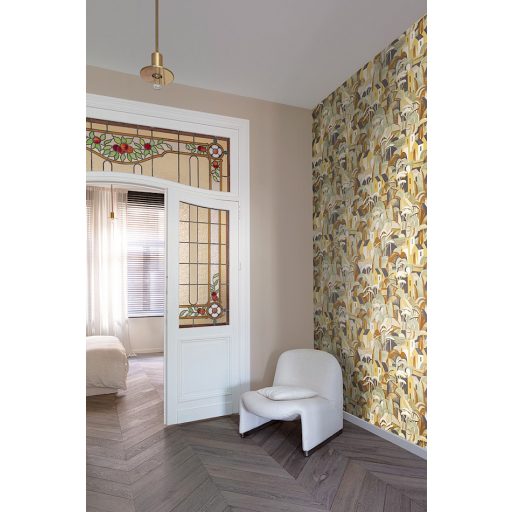 Absztrakt ábrázolású délvidéki táj falvakkal - festett művészi megjelenés krém barna kék szines tapéta