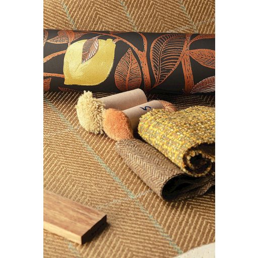 Frissítő gyümölcskúra - citromfa ágai levelei és termése fekete vörösréz és citromsárga tónus fémes részletek tapéta