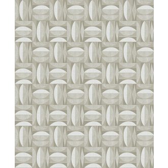   Változatos geometriai minta négyzetekbe rendezve homokszín bézs és barna tónus fémes részletek tapéta