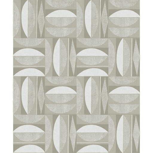 Változatos geometriai minta négyzetekbe rendezve homokszín bézs és barna tónus fémes részletek tapéta