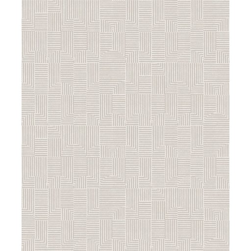 Változatos csíkos minta geometriai formákba rendezve és forgatva szürke homokszín és ezüstfehér tónus fémes részletek tapéta