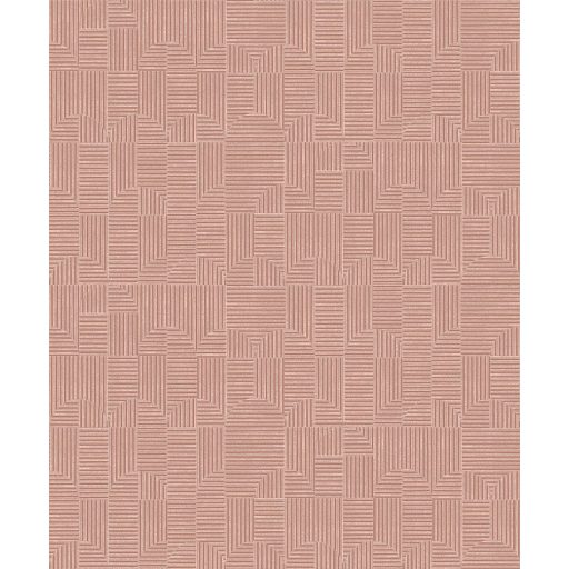 Változatos csíkos minta geometriai formákba rendezve és forgatva barna/korall és rézszín tónus fémes részletek tapéta