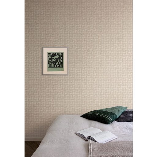 Bonyolult textilmotívum - köznyelvben csirkelábnyom minta bézs szürkésbézs és barna tónus fimom mintafény tapéta