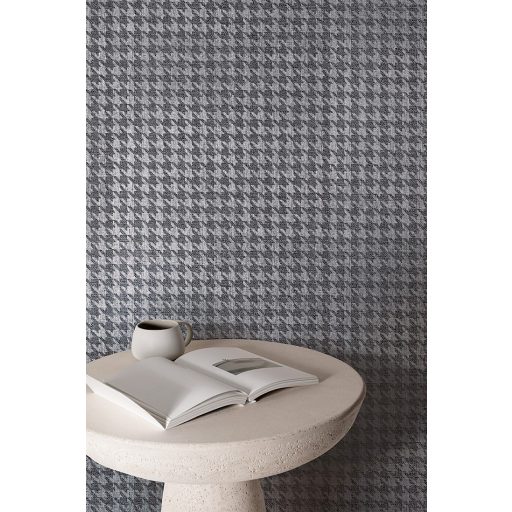 Bonyolult textilmotívum - köznyelvben csirkelábnyom minta lávaszürke fekete és ezüstszürke tónus fimom mintafény tapéta