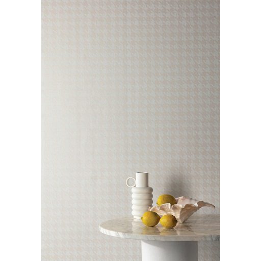 Bonyolult textilmotívum - köznyelvben csirkelábnyom minta krémfehér és pezsgőszín tónus fimom mintafény tapéta