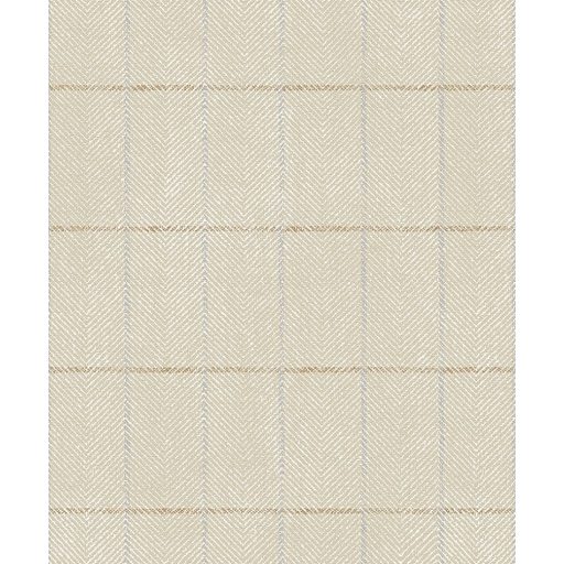 Halszálkás textilmotívum téglalapokba rendezve homokszín krém barna és szürke tónus fémes részletek tapéta