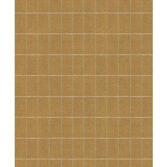   Halszálkás textilmotívum téglalapokba rendezve aranybarna ezüstszürke és zöld tónus fémes részletek tapéta