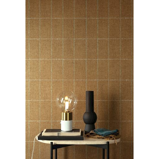 Halszálkás textilmotívum téglalapokba rendezve aranybarna ezüstszürke és zöld tónus fémes részletek tapéta