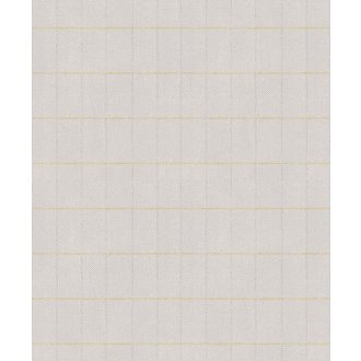   Halszálkás textilmotívum téglalapokba rendezve krémszürke ezüstszürke és aranysárga tónus fémes részletek tapéta