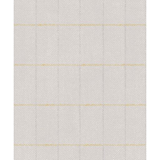 Halszálkás textilmotívum téglalapokba rendezve krémszürke ezüstszürke és aranysárga tónus fémes részletek tapéta