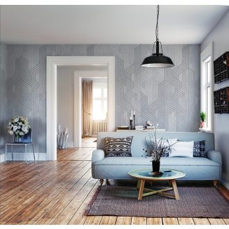   Behang Expresse Timeless INK7170 STYLO BLUE Geometrikus grafikus 3D "Hullámzó" geometria kék árnyalatok fehér falpanel