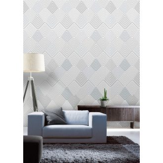   Behang Expresse Timeless INK7173 PYRAMID Geometrikus grafikus 3D nyilakból épülő deltoidok halvány szürke kék szürke falpanel