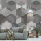 Behang Expresse Timeless INK7175 HAXA DARK Geometrikus 3D sík - hatszögek és térbeli elemek - kockák halmaza szürke szürkéslila fehér szürkészöld falpanel
