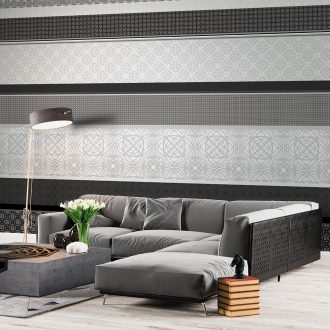   Behang Expresse Timeless INK7187 HORIZONTALS Grafikus Etno díszítőminta fehér fekete szürke falpanel