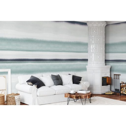 Behang Expresse Esbjerg INK7504 LONG ISLAND Akvarell színátmenetes csíkos design fehér vízzöld kék szürke falpanel