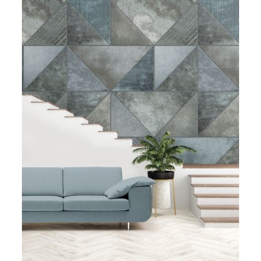 Behang Expresse Esbjerg INK7527 ESBJERG Geometrikus fémes hatású minta kék zöldeskék szürke falpanel