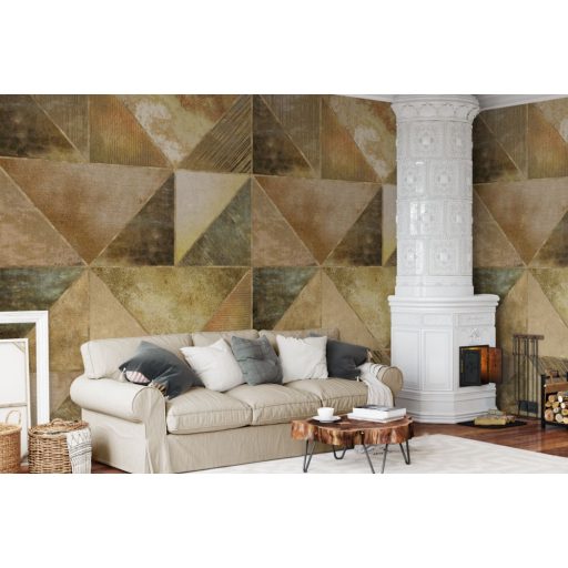 Behang Expresse Esbjerg INK7529 ESBJERG Geometrikus fémes hatású minta bézs barna arany narancs és vörösesbarna rézszín falpanel