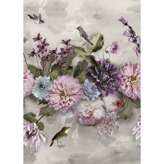   Behang Expresse Floral Utopia INK7551 MIDSUMMER Virágok növények zöld világoskék lila pink bíbor fehér falpanel