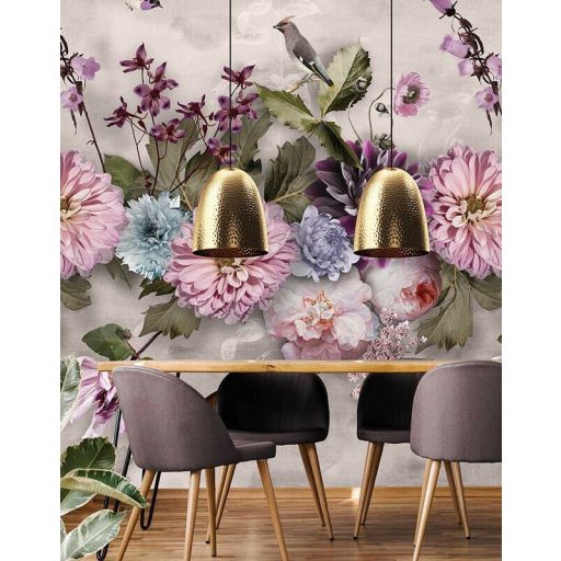 Behang Expresse Floral Utopia INK7551 MIDSUMMER Virágok növények zöld világoskék lila pink bíbor fehér falpanel