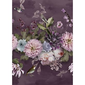   Behang Expresse Floral Utopia INK7552 MIDSUMMER DARK Virágok növények sötérlila zöld világoskék pink bíbor fehér falpanel