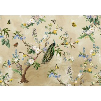   Behang Expresse Floral Utopia INK7559 SECRET GARDEN Natur virágok madarak bézs sárga szines falpanel