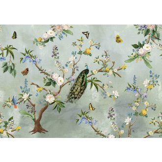   Behang Expresse Floral Utopia INK7560 SECRET GARDEN TURQUOISE Natur virágok madarak világoskék kék sárga falpanel
