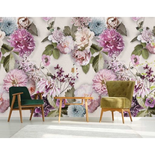 Behang Expresse Floral Utopia INK7564 SUNNY MORNING Natur virágos felnagyított virágok-rózsák szürke világoskék rózsaszín szines falpanel