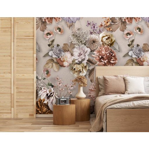 Behang Expresse Floral Utopia INK7567 AUTUMN AFTERNOON Natur őszi virágvarázs bézs barna szürke parfűm rosé szürkésbarna lila falpanel