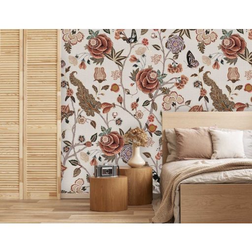 Behang Expresse Floral Utopia INK7568 POMEGRANATE SAND Organikus gránátalma virágzás bézs barna szürke fekete terra lila falpanel