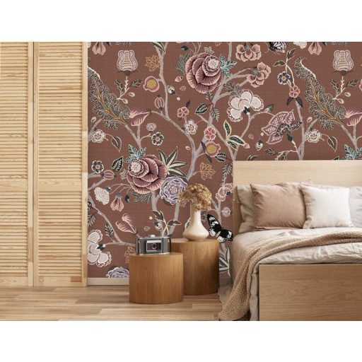 Behang Expresse Floral Utopia INK7569 POMEGRANATE BUTTERSCOTCH Organikus gránátalma virágzás tejkaramella kék zöld lila szines falpanel