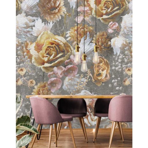 Behang Expresse Floral Utopia INK7573 LUSH HERITAGE LIGHT Virágos Buja virágörökség szürke sárga rózsaszín fehér falpanel