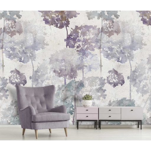 Behang Expresse Floral Utopia INK7580 HORTENSE COLOR Natur hortenzia "liget" betonfal háttéren szürkésfehér szürke kék lila falpanel
