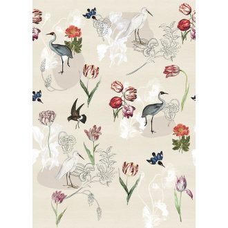   Behang Expresse Floral Utopia INK7586 DUTCH MEADOWS SAND Natur németalföldi természeti kép homokszín kék zöld szines falpanel