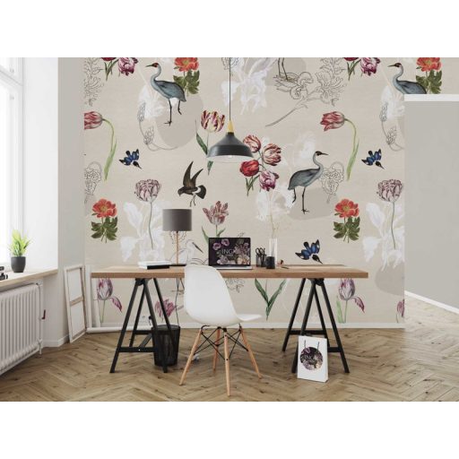 Behang Expresse Floral Utopia INK7586 DUTCH MEADOWS SAND Natur németalföldi természeti kép homokszín kék zöld szines falpanel