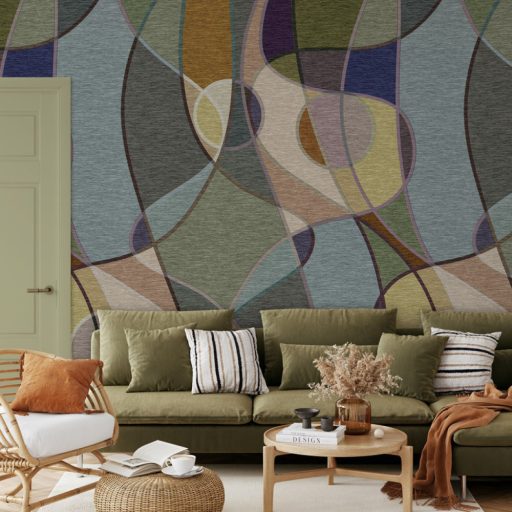 Az Absztrakció új szintje - Barangolás változatos formákon keresztül mohazöld szürkéskék sokszínű falpanel