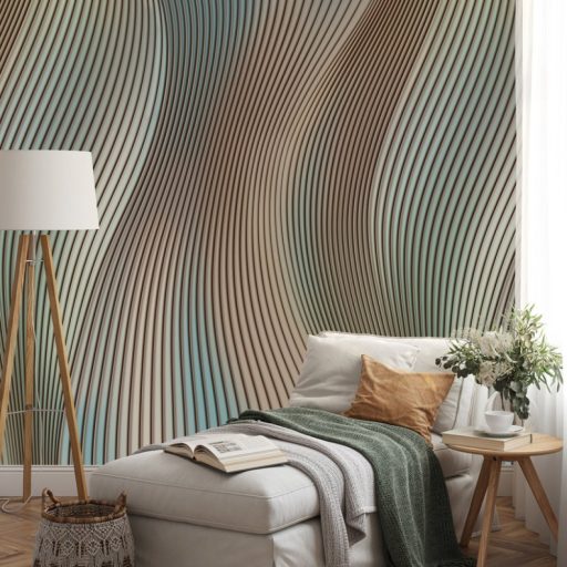 Lenyűgöző és lendületes egyedi színátmenetes 3D hullám motívum zöld kék barack narancs és fekete tónus falpanel