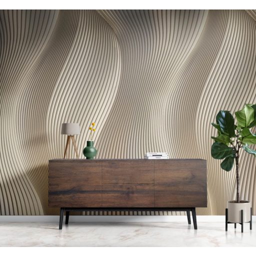 Lenyűgöző és lendületes egyedi színátmenetes 3D hullám motívum bézs barna és szürkésbarna tónus falpanel