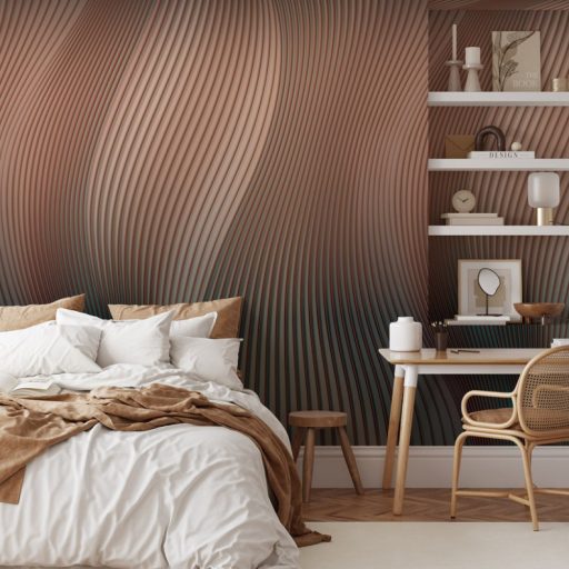 Lenyűgöző és lendületes egyedi színátmenetes 3D hullám motívum barna/vörösesbarna szürke bordó/lila és türkiz tónus falpanel