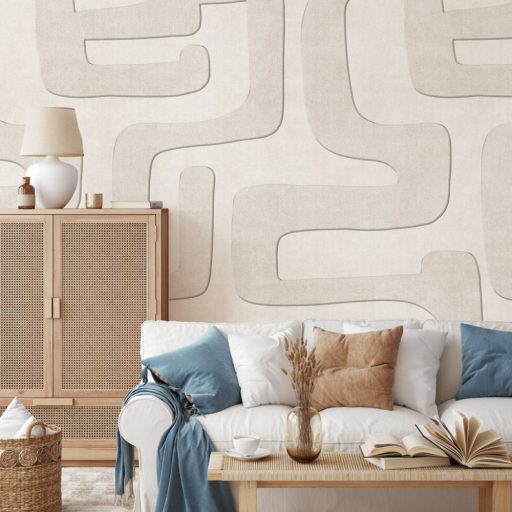 Rendkívül plasztikus absztrakt szinte áramló grafikai minta krém bézs és szürke tónus falpanel