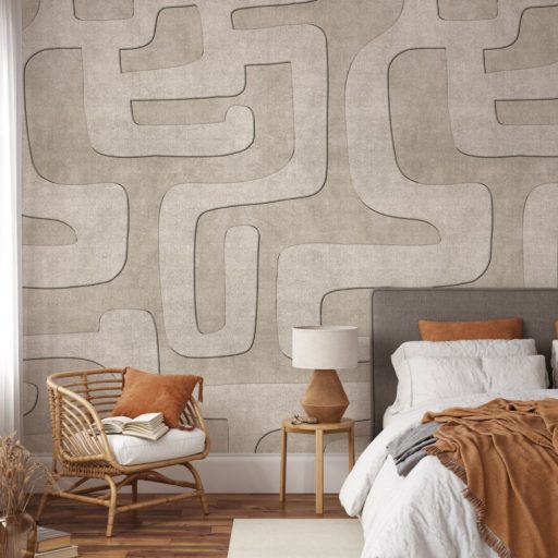 Rendkívül plasztikus absztrakt szinte áramló grafikai minta bézs/szürkésbézs és szürkésbarna  tónus falpanel