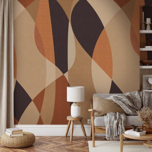 Nagyformátumú ovális és más formák megjelenítése síkbeli áthatásokkal bézs barna narancs terrakotta és sötétbarna tónus falpanel